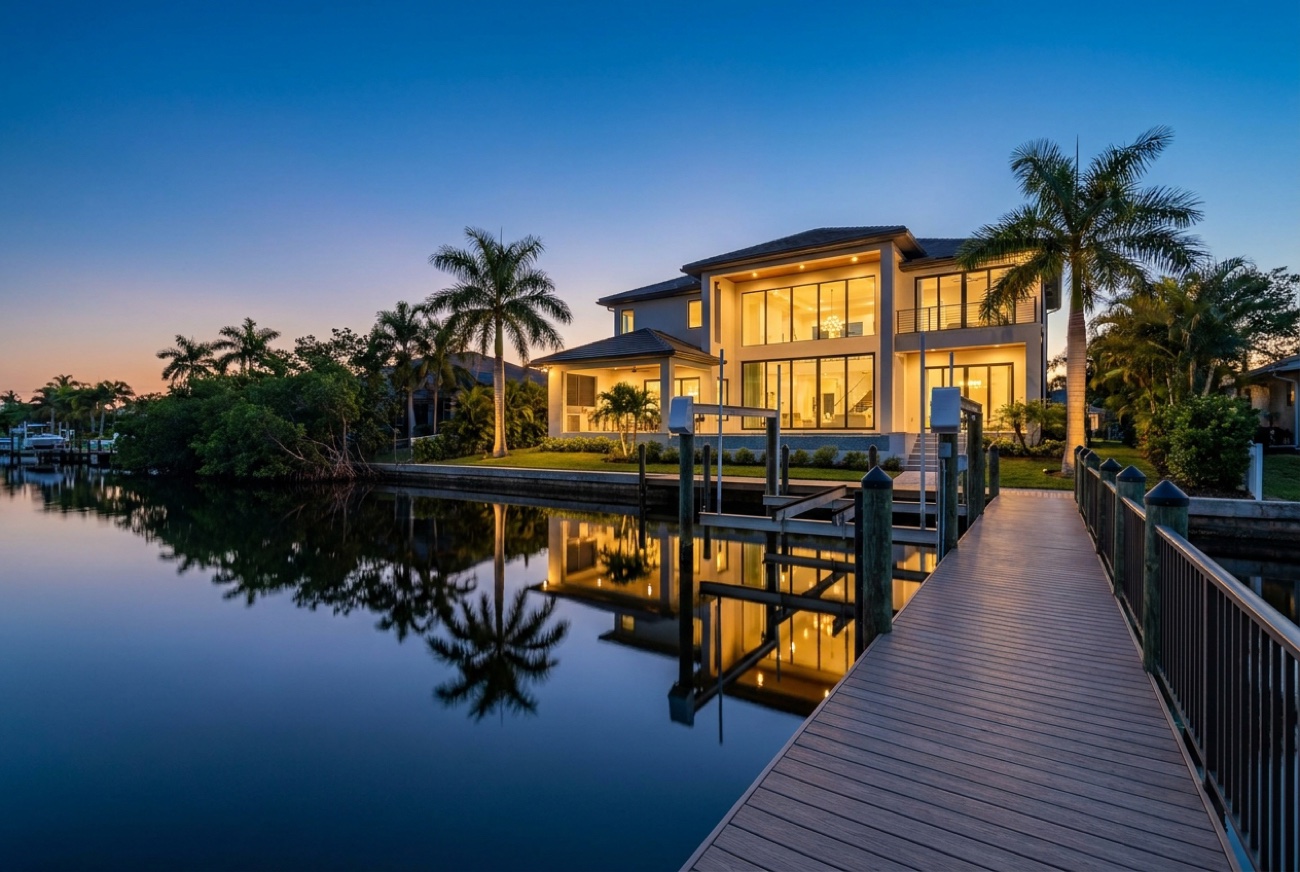 Estate dock at dusk — Port Royal, FL