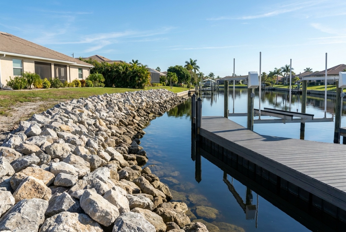 Rip-Rap Shoreline in Southwest Florida — Florida Lifts & Docks