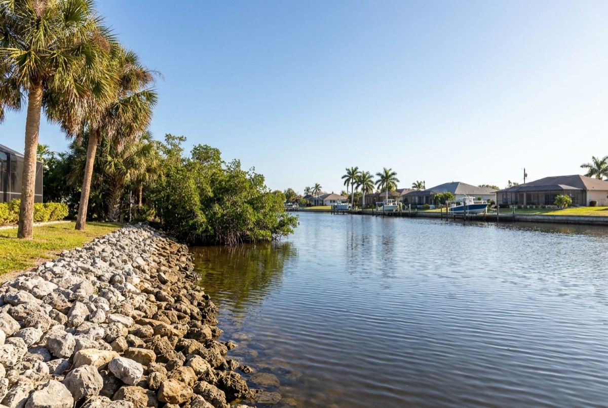Rip-Rap Shoreline in Southwest Florida — Florida Lifts & Docks