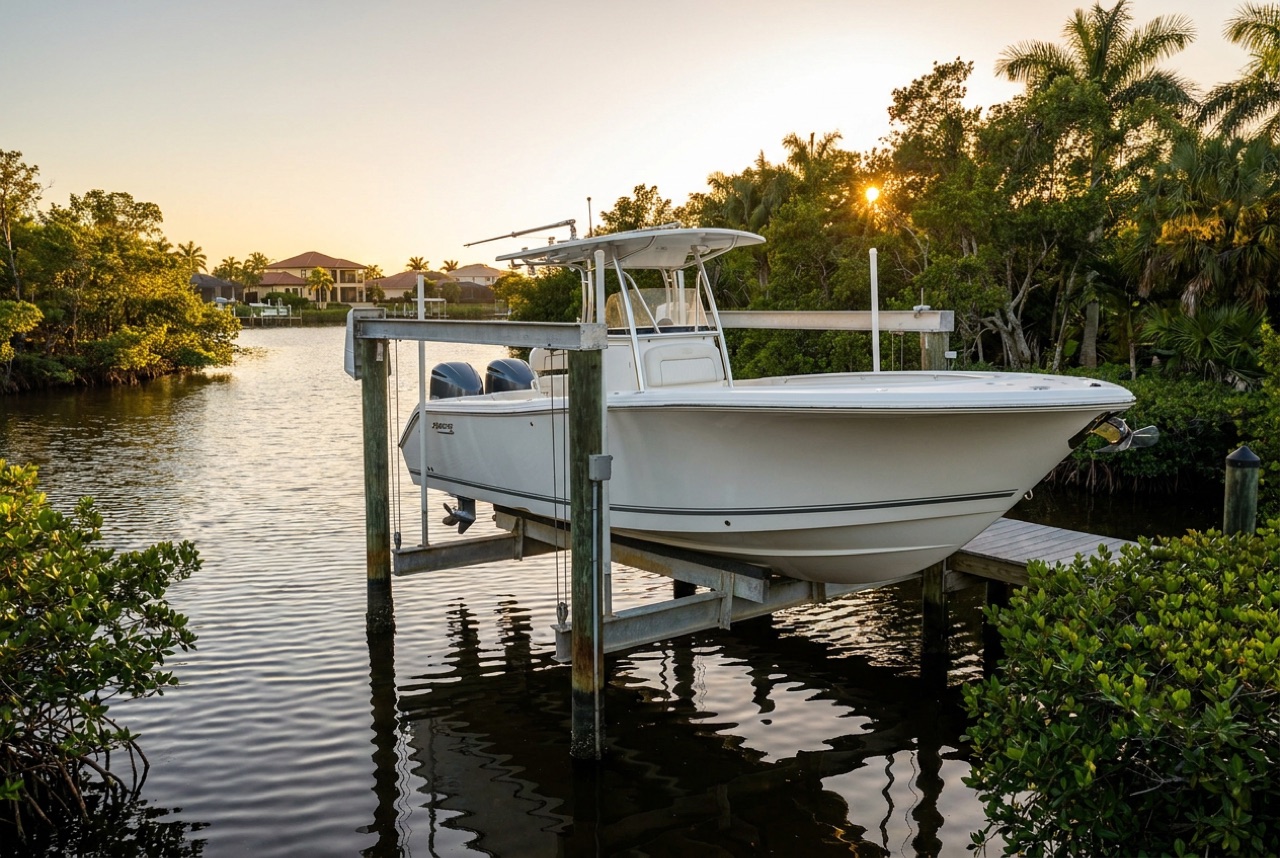 Boat Lifts on the Imperial River and Estero Bay frontage in Bonita Springs by Florida Lifts & Docks