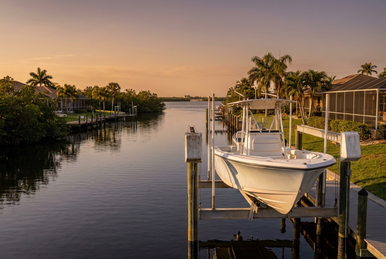Boat Lifts on the Caloosahatchee River and its tributary canals in Fort Myers by Florida Lifts & Docks