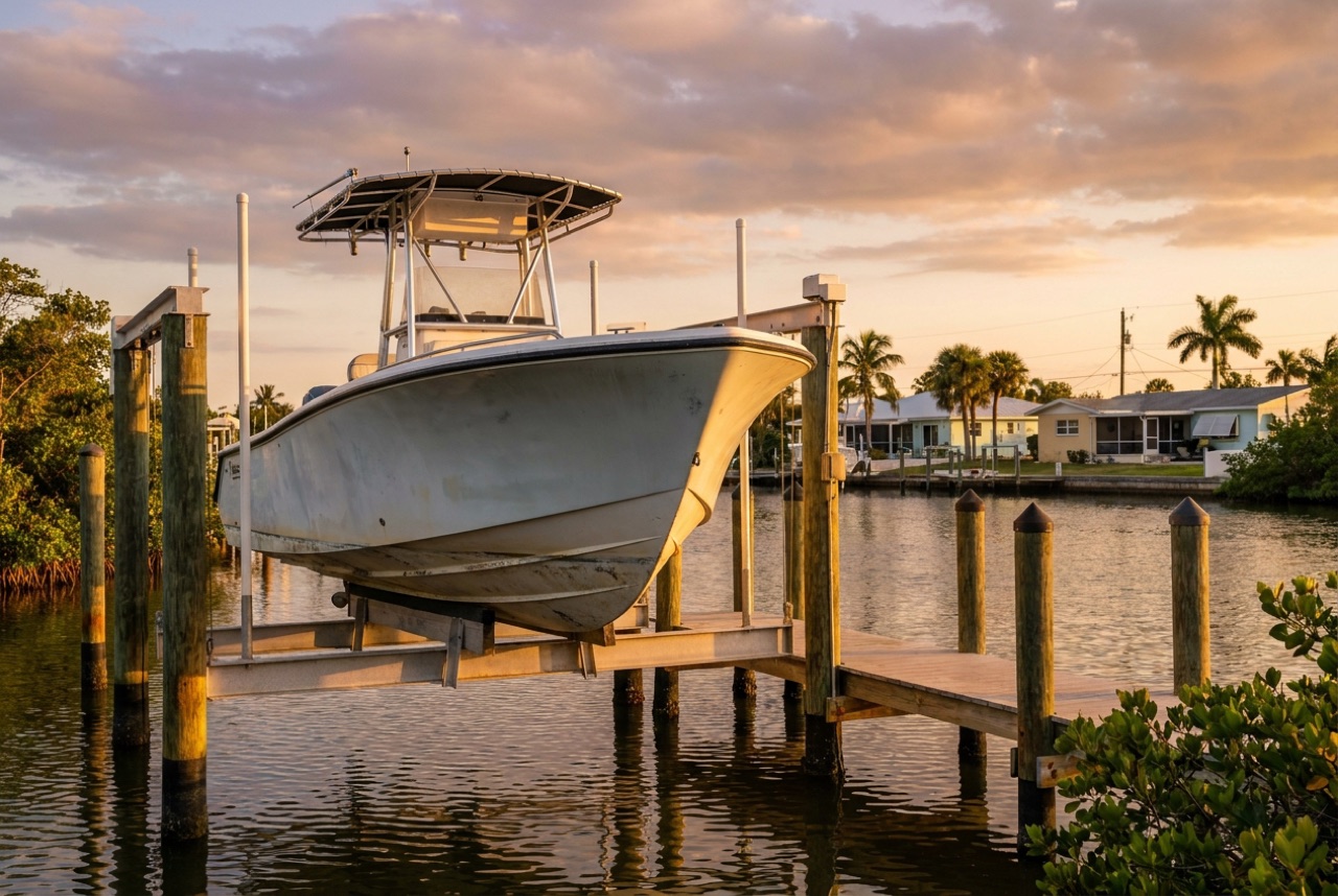 Boat Lifts on Estero Island's back-bay canals and Matanzas Pass by Florida Lifts & Docks