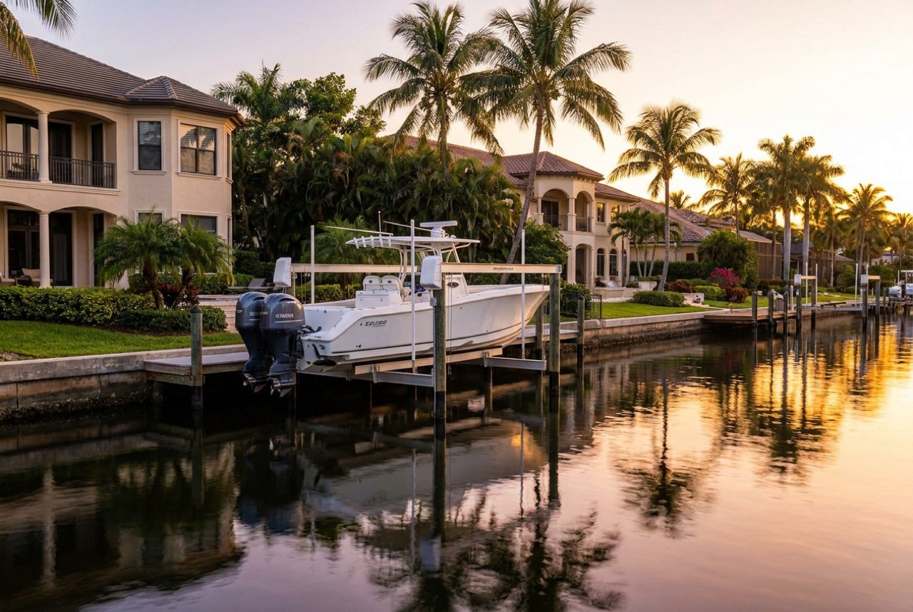 Boat Lifts on Naples' bayfront, Port Royal estates, and gulf-access canals by Florida Lifts & Docks