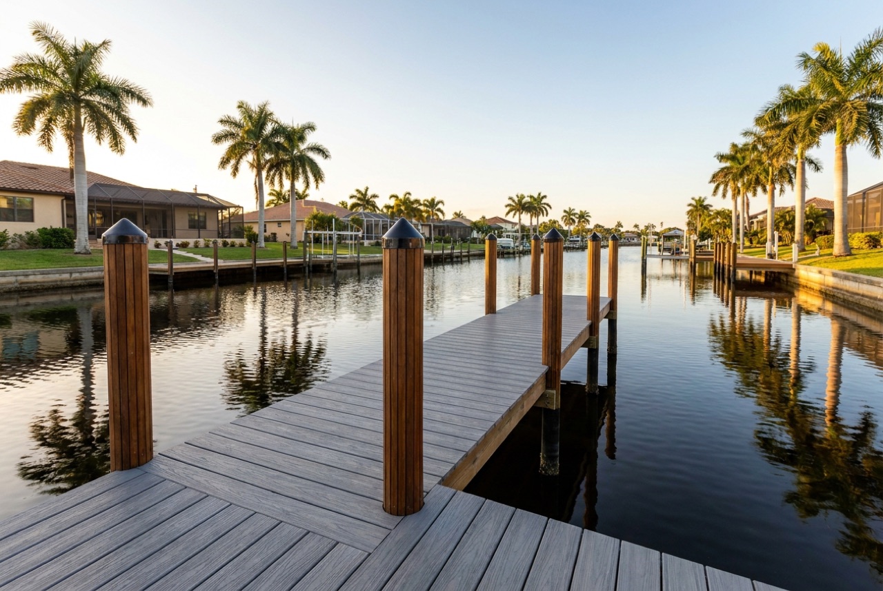 Custom Docks on Cape Coral's 400-plus miles of gulf-access and freshwater canals by Florida Lifts & Docks