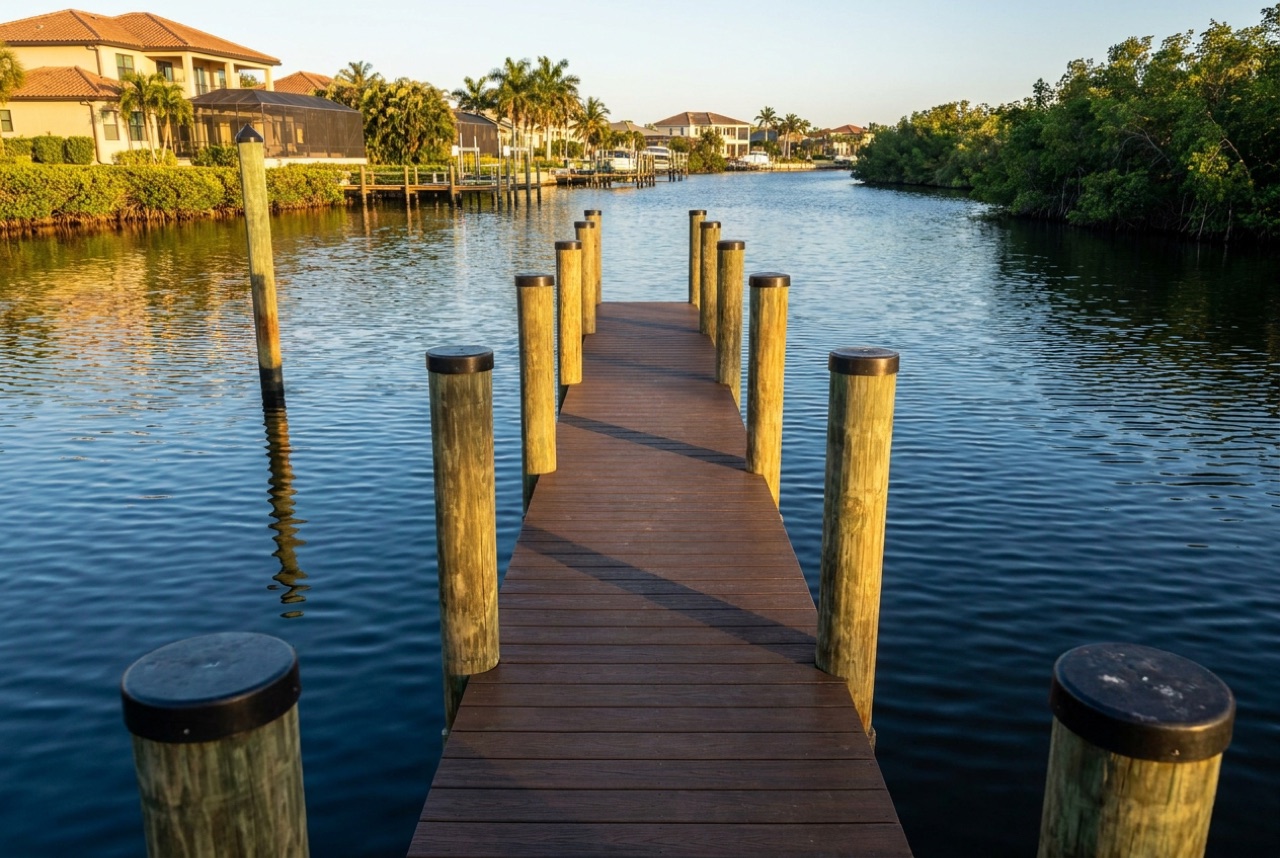 Custom Docks on Marco Island's deep gulf-access canals and open-water lots by Florida Lifts & Docks