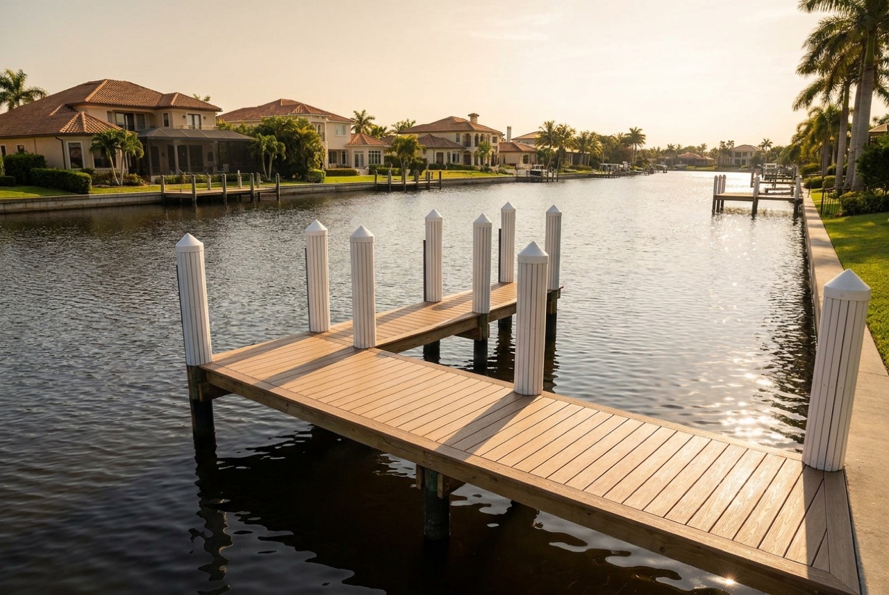 Custom Docks on Naples' bayfront, Port Royal estates, and gulf-access canals by Florida Lifts & Docks