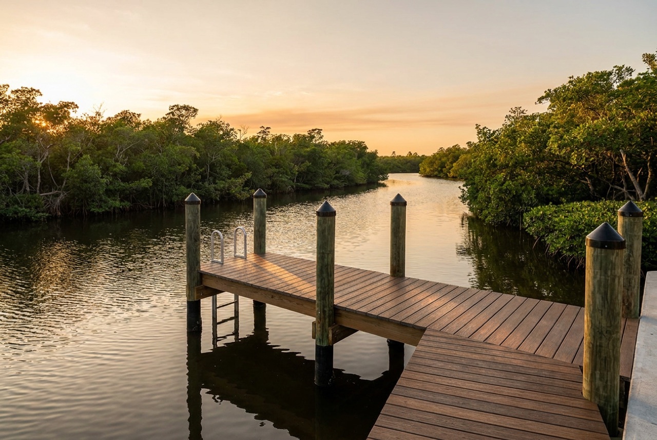 Custom Docks on Sanibel Island's bayside canals and mangrove shoreline by Florida Lifts & Docks