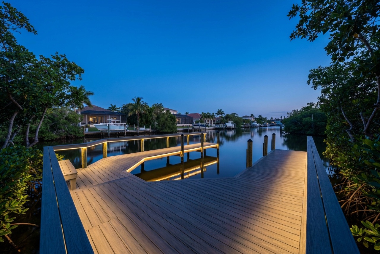 Dock Lighting on Estero Island's back-bay canals and Matanzas Pass by Florida Lifts & Docks