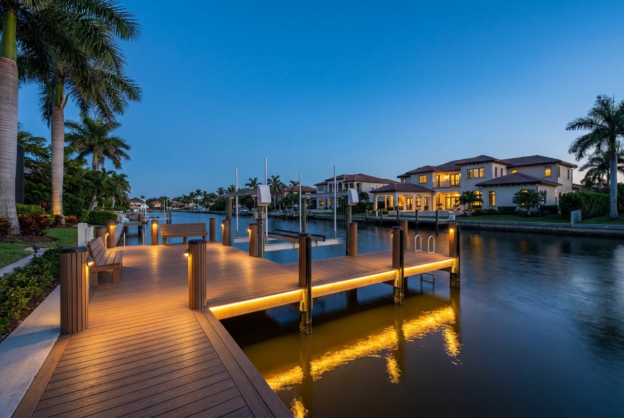 Dock Lighting on Naples' bayfront, Port Royal estates, and gulf-access canals by Florida Lifts & Docks