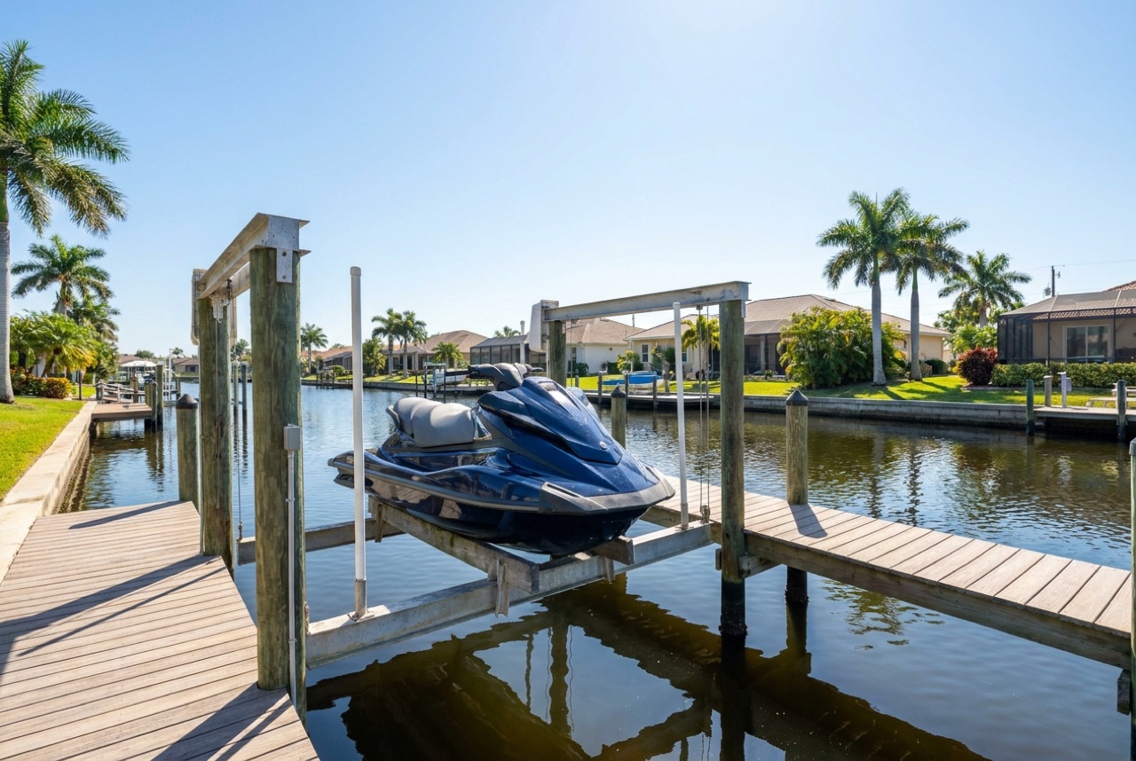 Jet Ski Lifts on Cape Coral's 400-plus miles of gulf-access and freshwater canals by Florida Lifts & Docks
