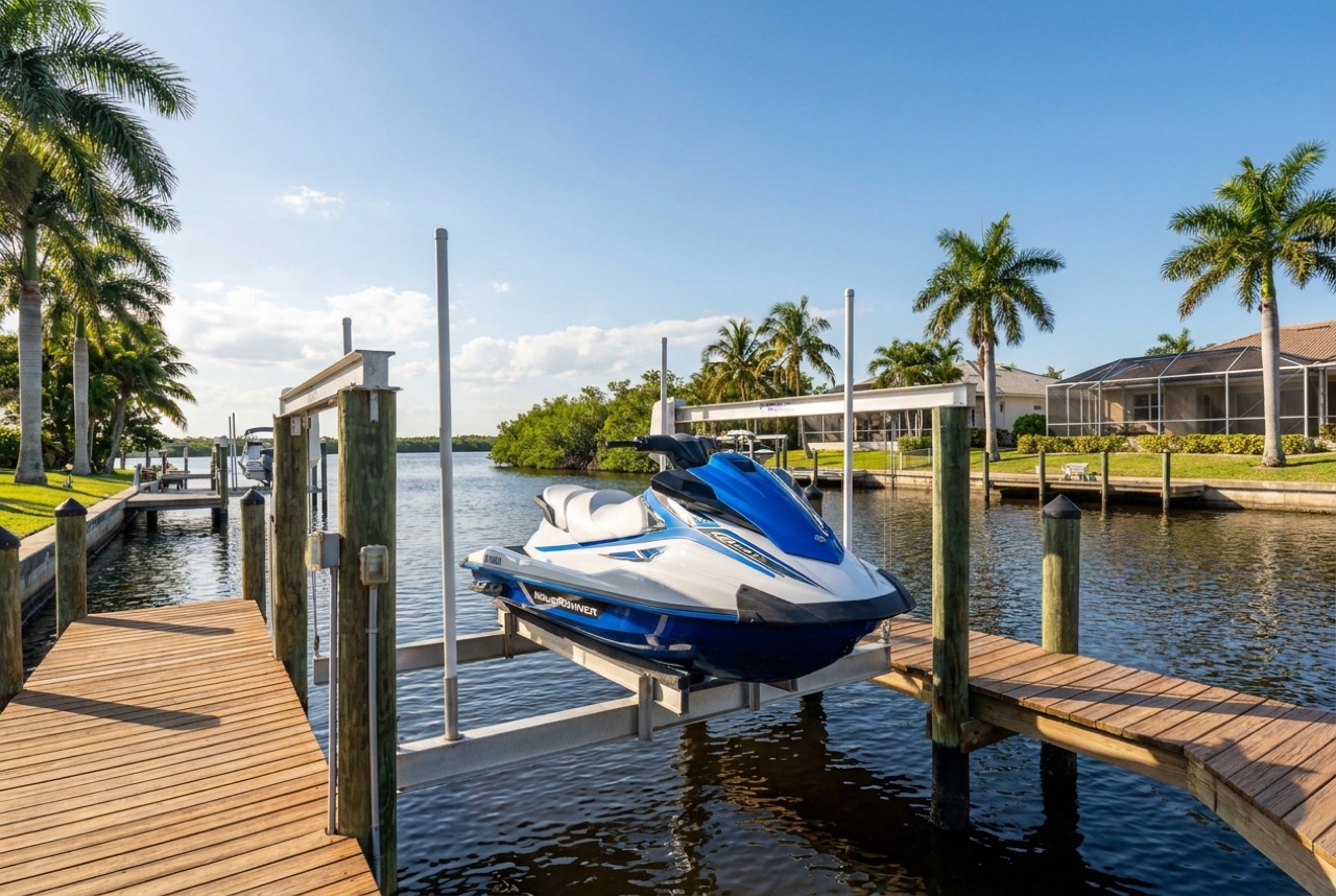 Jet Ski Lifts on the Caloosahatchee River and its tributary canals in Fort Myers by Florida Lifts & Docks