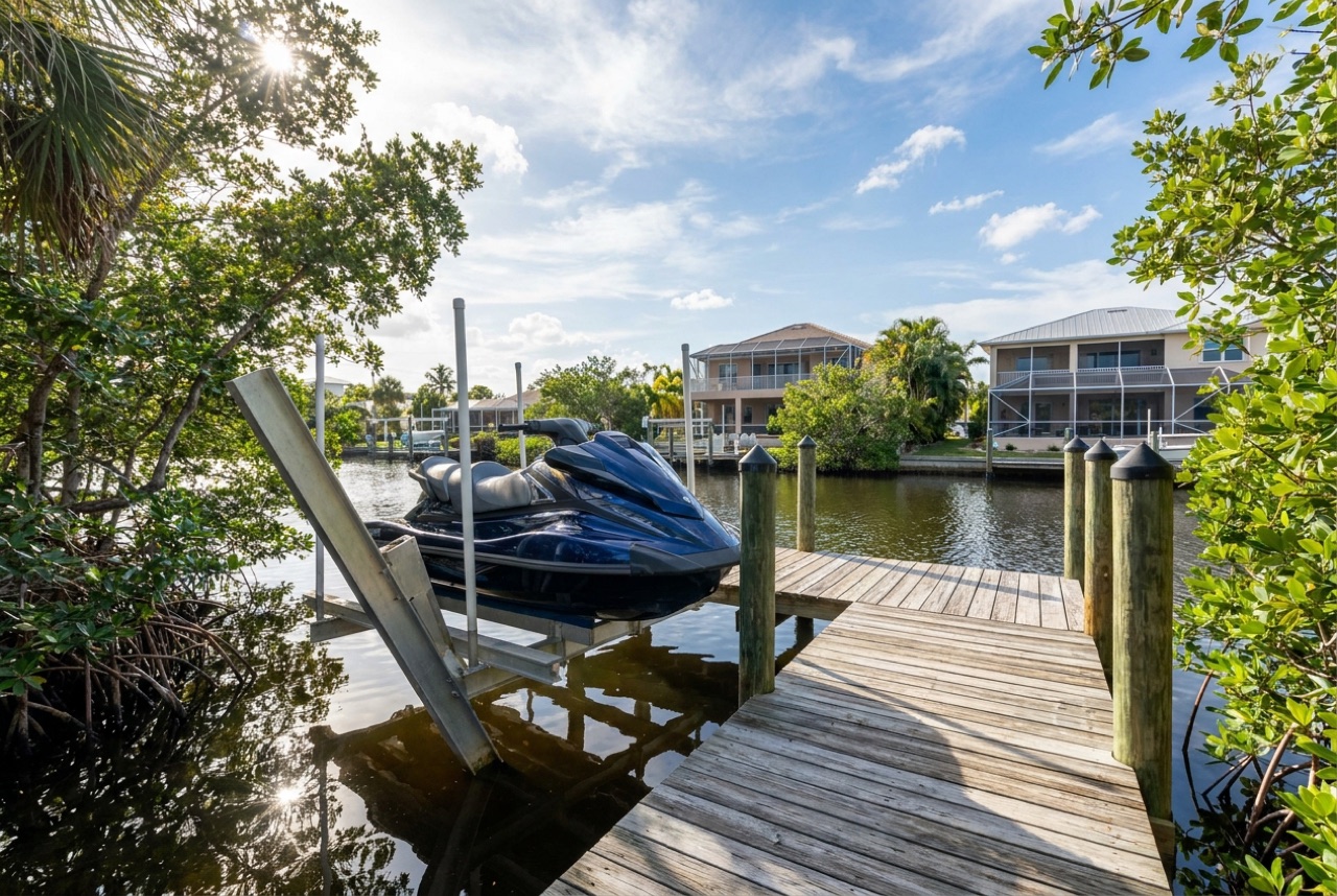 Jet Ski Lifts on Estero Island's back-bay canals and Matanzas Pass by Florida Lifts & Docks