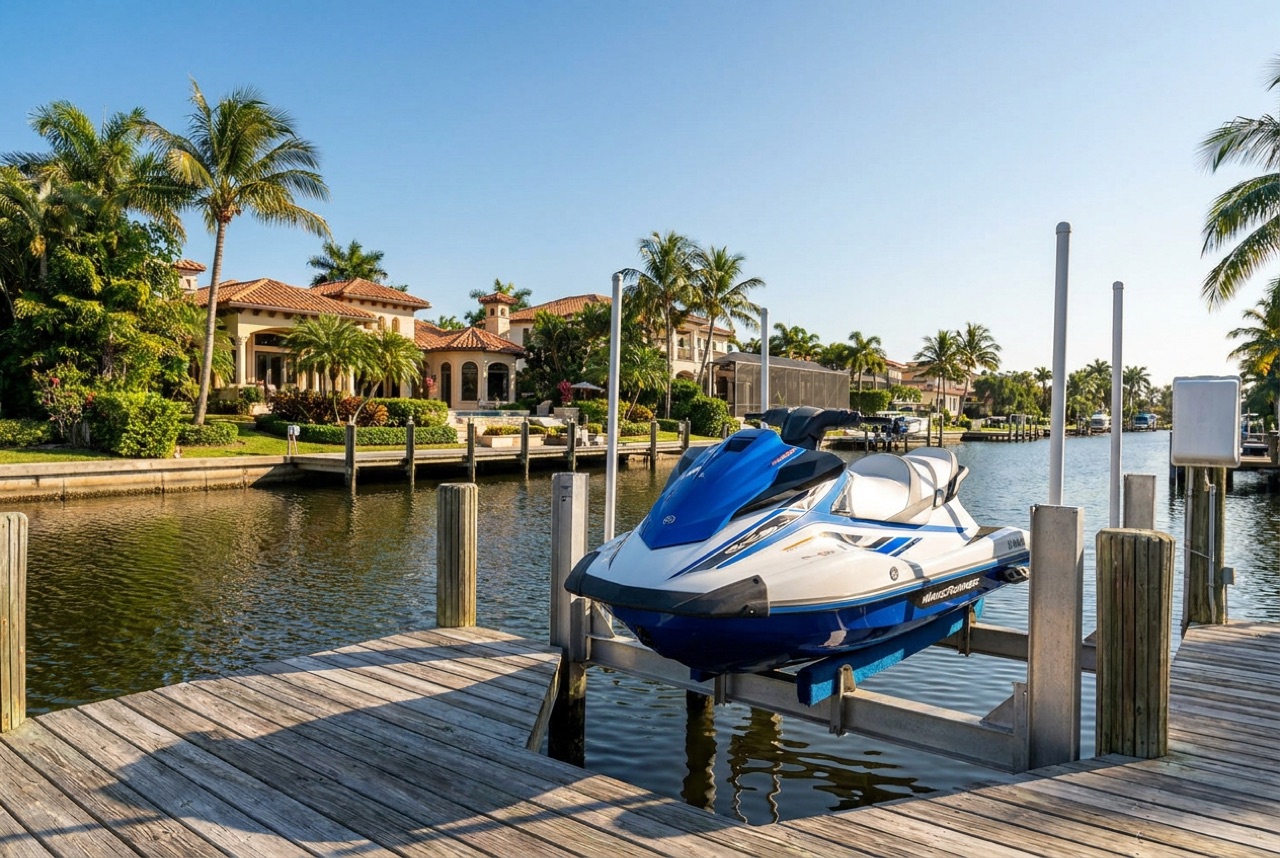 Jet Ski Lifts on Port Royal's estate-grade canals off Naples Bay by Florida Lifts & Docks
