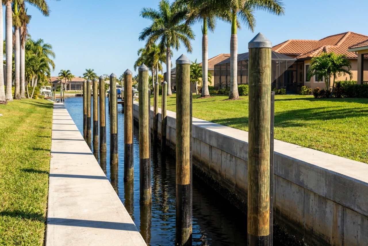 Pilings in Cape Coral, FL — Florida Lifts & Docks