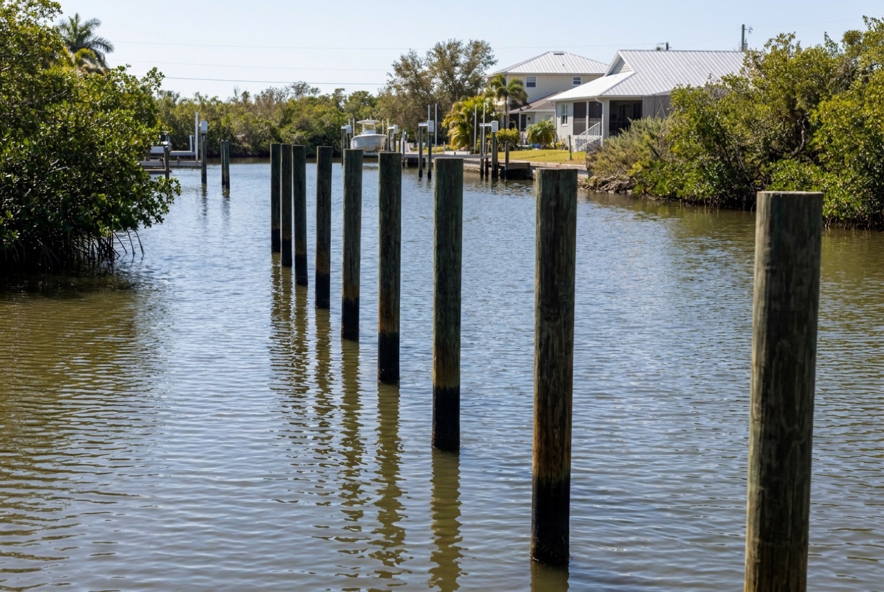 Pilings in Fort Myers Beach, FL — Florida Lifts & Docks