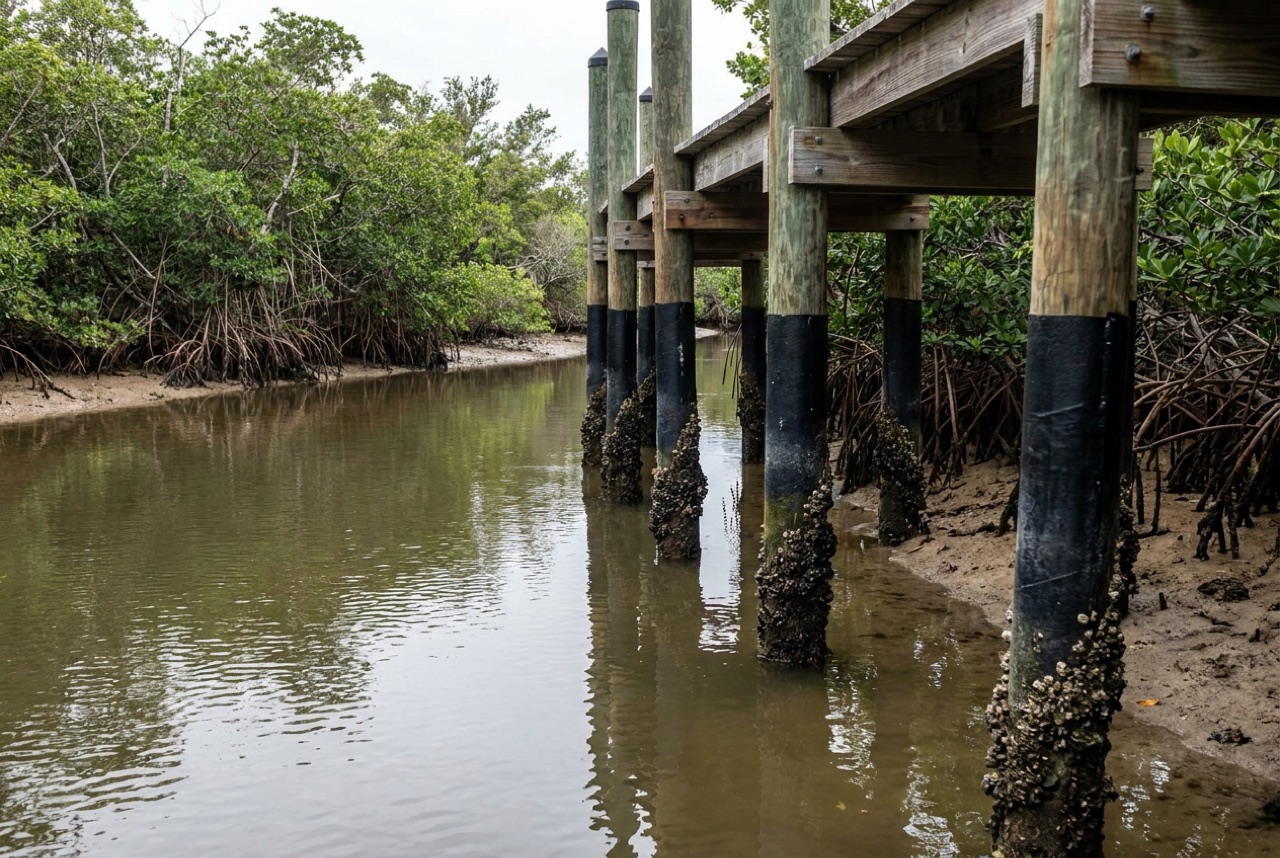 Pilings in Sanibel Island, FL — Florida Lifts & Docks