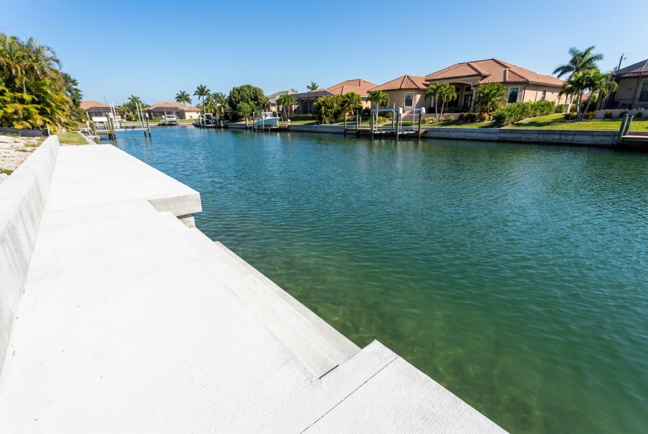 Seawalls on Cape Coral's 400-plus miles of gulf-access and freshwater canals by Florida Lifts & Docks