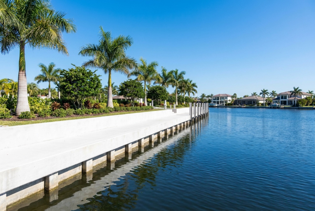 Seawalls on Marco Island's deep gulf-access canals and open-water lots by Florida Lifts & Docks