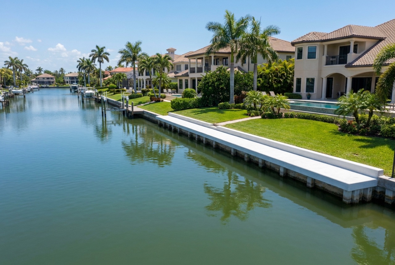 Seawalls on Naples' bayfront, Port Royal estates, and gulf-access canals by Florida Lifts & Docks