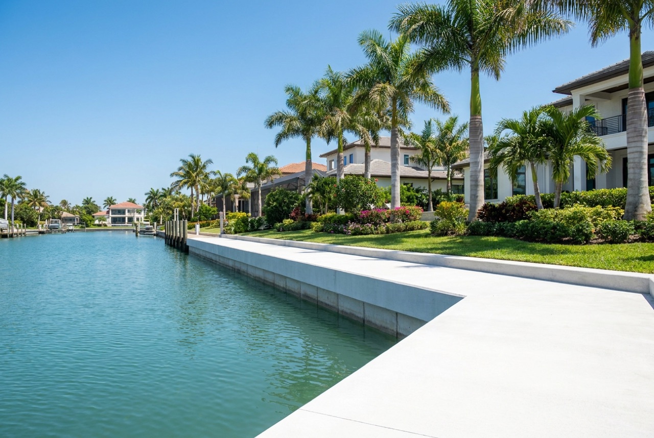 Seawalls on Port Royal's estate-grade canals off Naples Bay by Florida Lifts & Docks
